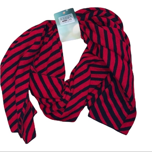 NWT Extended Wrap Red & Black Striped Fabric Knit Scarf - Picture 2 of 4